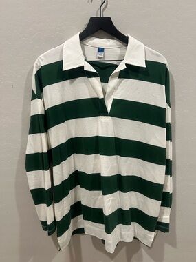 Old Navy Long-Sleeve Green and White Rugby Polo